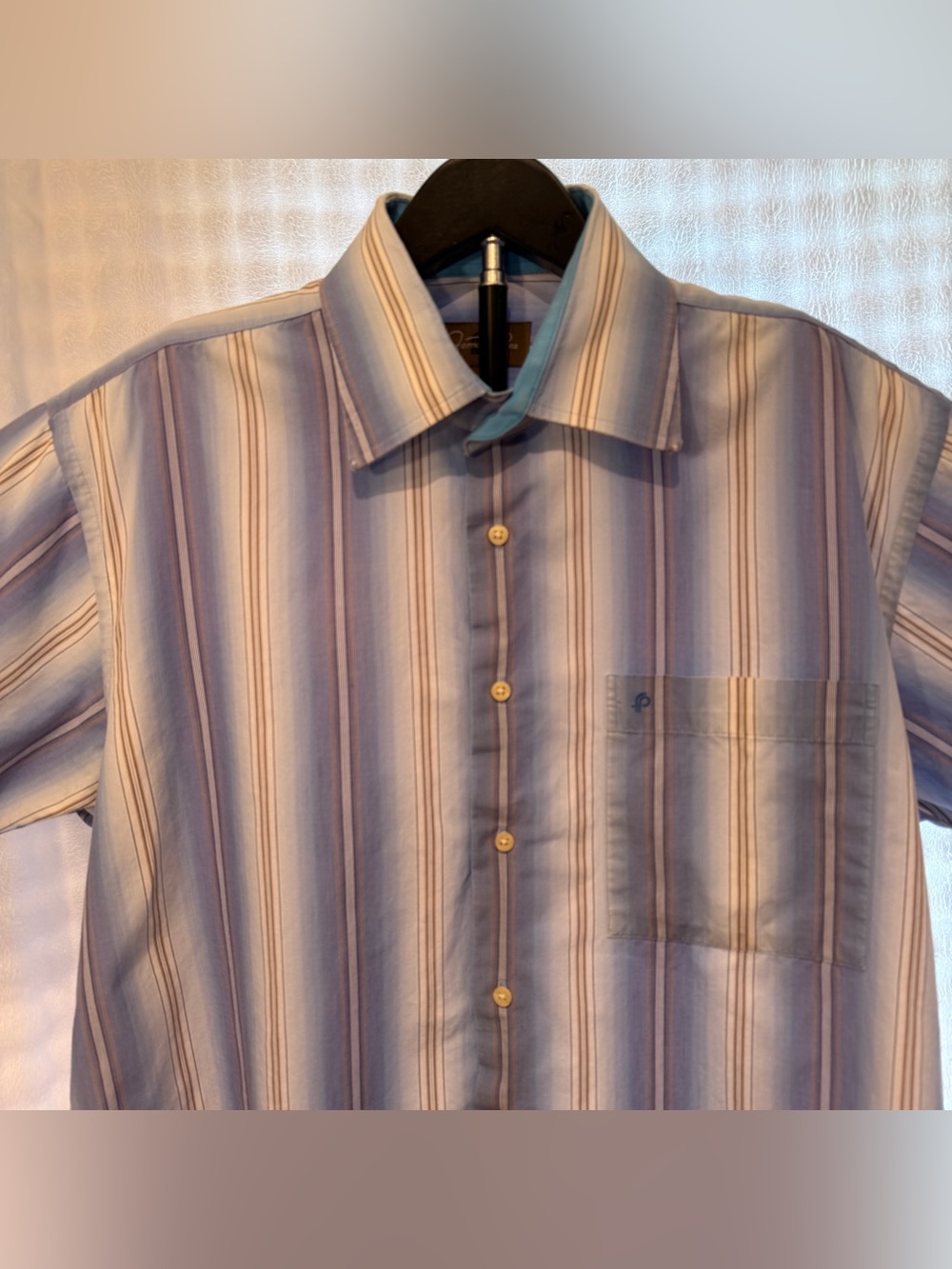 Fernando Pena Men’s Short Sleeve Stripped Pattern Collard Dress Shirt Size Large - Picture 6 of 10